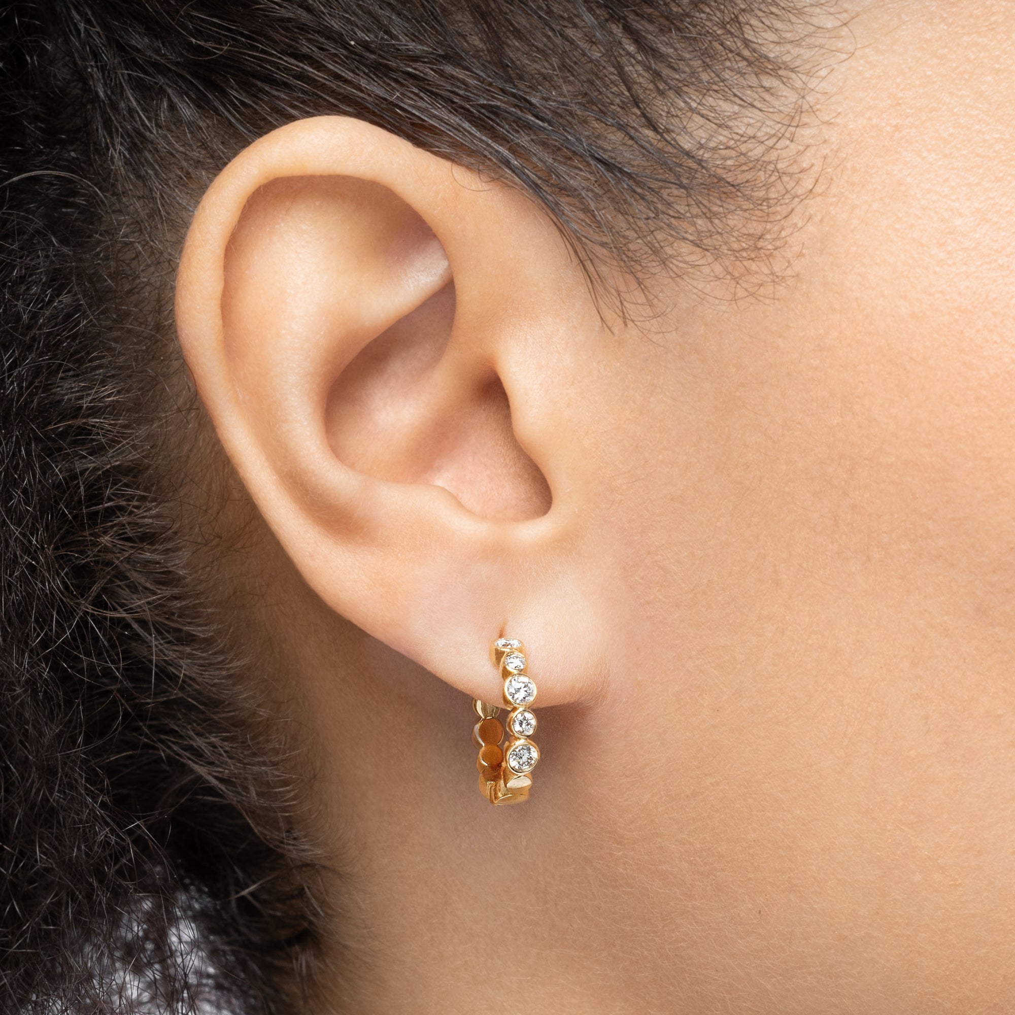 Mini gold store diamond hoop earrings